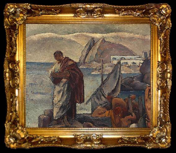framed  unknow artist Ovidiu in exil, ulei pe carton, ta009-2